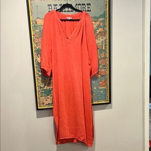 Sundry Textured V-Neck Dress in Coral